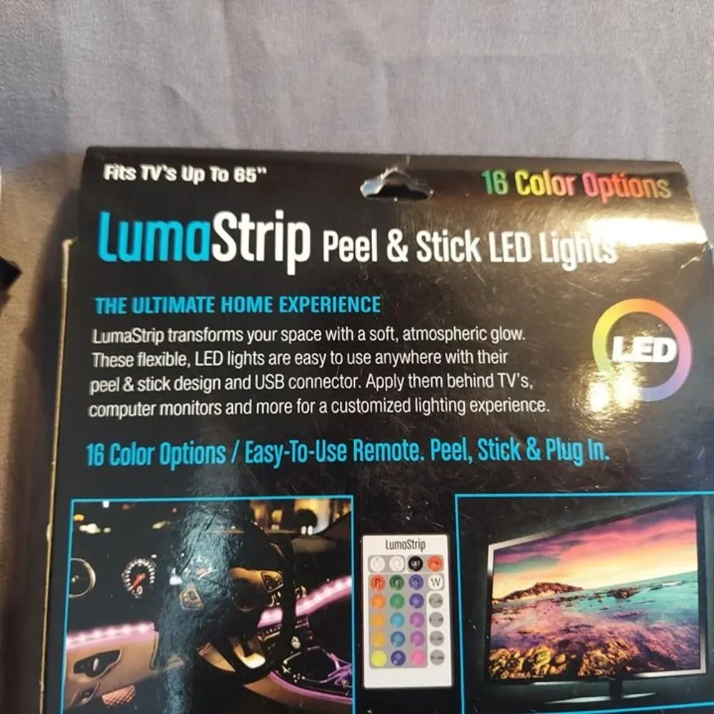2x LumaStrip Peel & Stick LED Lights USB Powered 16 Color with Remote NEW
